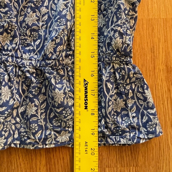 Banana Republic Blouse Womens Medium Blue Floral Boho Cottagecore Puff Sleeve - Picture 9 of 9